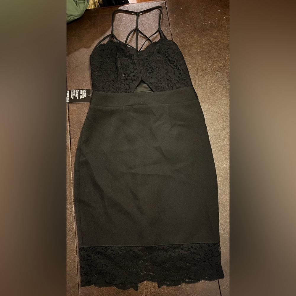 Express cut-out lace little black dress